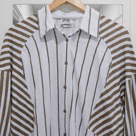 NWT Wild Palms Button Shirt 100% Cotton Long Sleeve Stripe Beach Stretchy - Picture 2 of 4